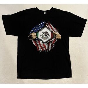 American Mexican Heritage Shirt Rip Open Mens XL Black Short Sleeve USA